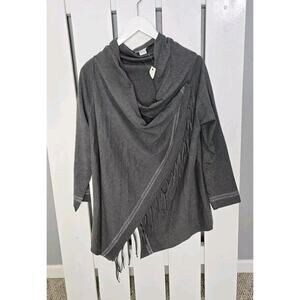 Allison + Zoe Grey Shawl Long Sleeve Poncho Large Glitter Trim Soft Cardigan